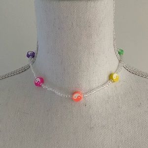 Handmade 90’s vibes Y2K yin yang rainbow beaded necklace chocked 14.8” long